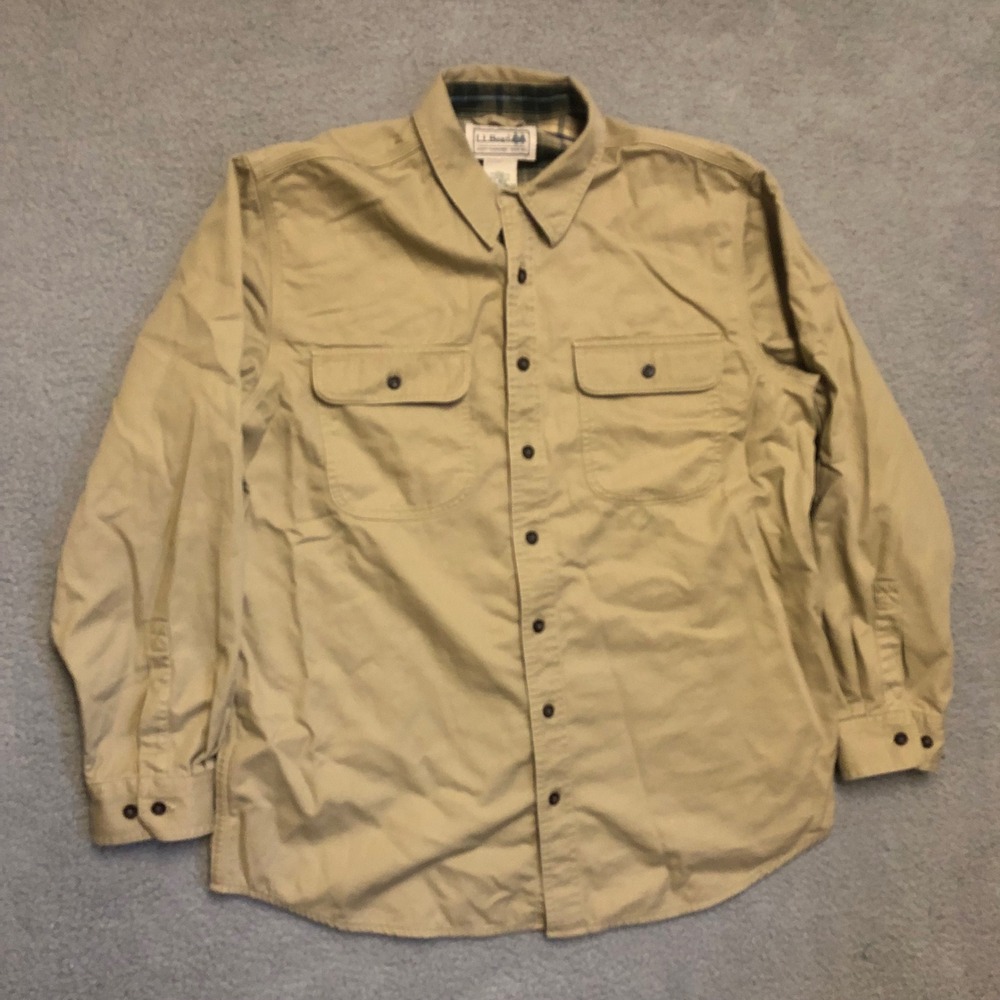 LL Bean Flannel Lined Canvas Shirt Jacket Mens L Tan Workwear Shirt 278634